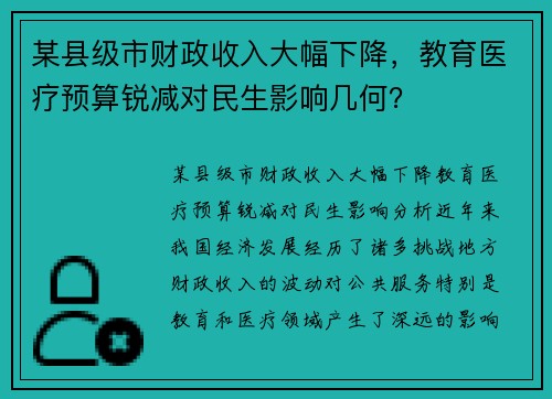 某县级市财政收入大幅下降，教育医疗预算锐减对民生影响几何？