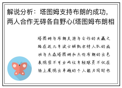 解说分析：塔图姆支持布朗的成功，两人合作无碍各自野心(塔图姆布朗相撞)