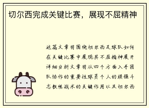 切尔西完成关键比赛，展现不屈精神